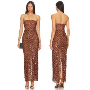 Camila Coelho Strapless Sequin Brown Dress